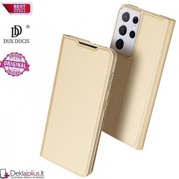 Dux Ducis dirbtinės odos atverčiamas dėklas - auksinės spalvos (Samsung S21 Ultra)
